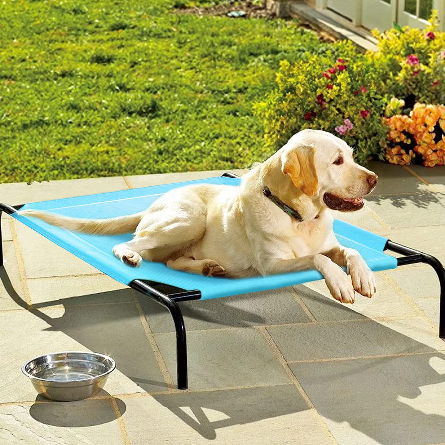 BRIKY Extra Large Elevated Dog Bed, Outdoor Raised Dog Cot Bed, Green Portable Pet Beds with Cooling Washable Mesh XL