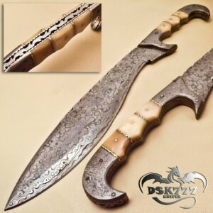 noonknives: 18 "hand made damascus steel collectible kopis/sword/bowie/knife handle brass spacer (bone)