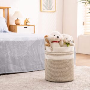 YOUDENOVA Woven Rope Laundry Hamper with Handles, 41L Laundry Basket for Blanket Storage, Heavy Duty Clothes Hamper for Bedroom-16 x 14 x 14 Inches-Brown