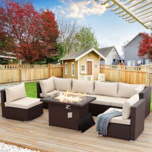 nicesoul® high-classed extra large modern patio furnitures outdoor sectional sofa sets steel frame approved aluminum propane fire pit table 55000 btu espresso color porch wicker set