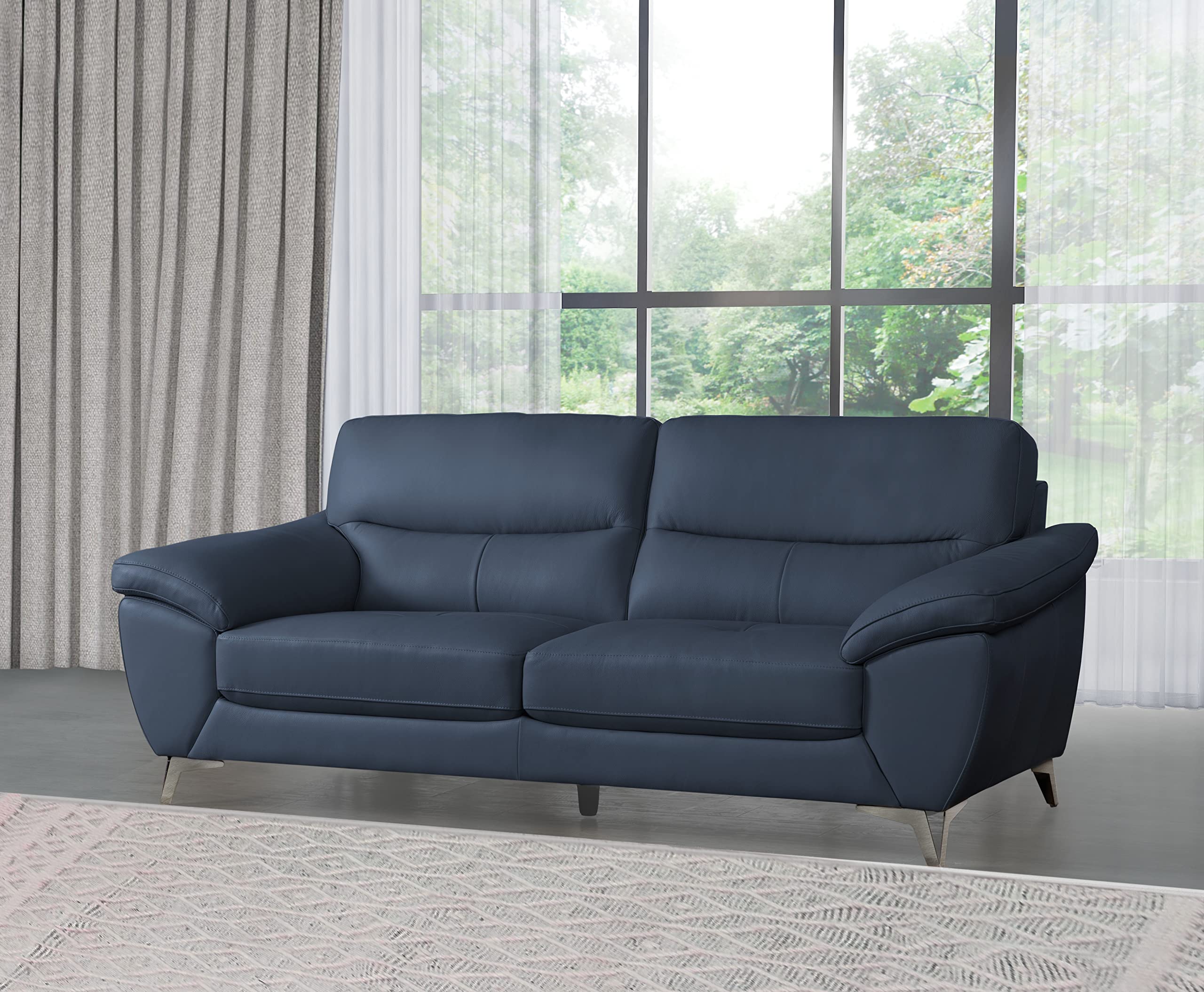 Abbyson Living Cadence Top Grain Leather Sofa, Blue