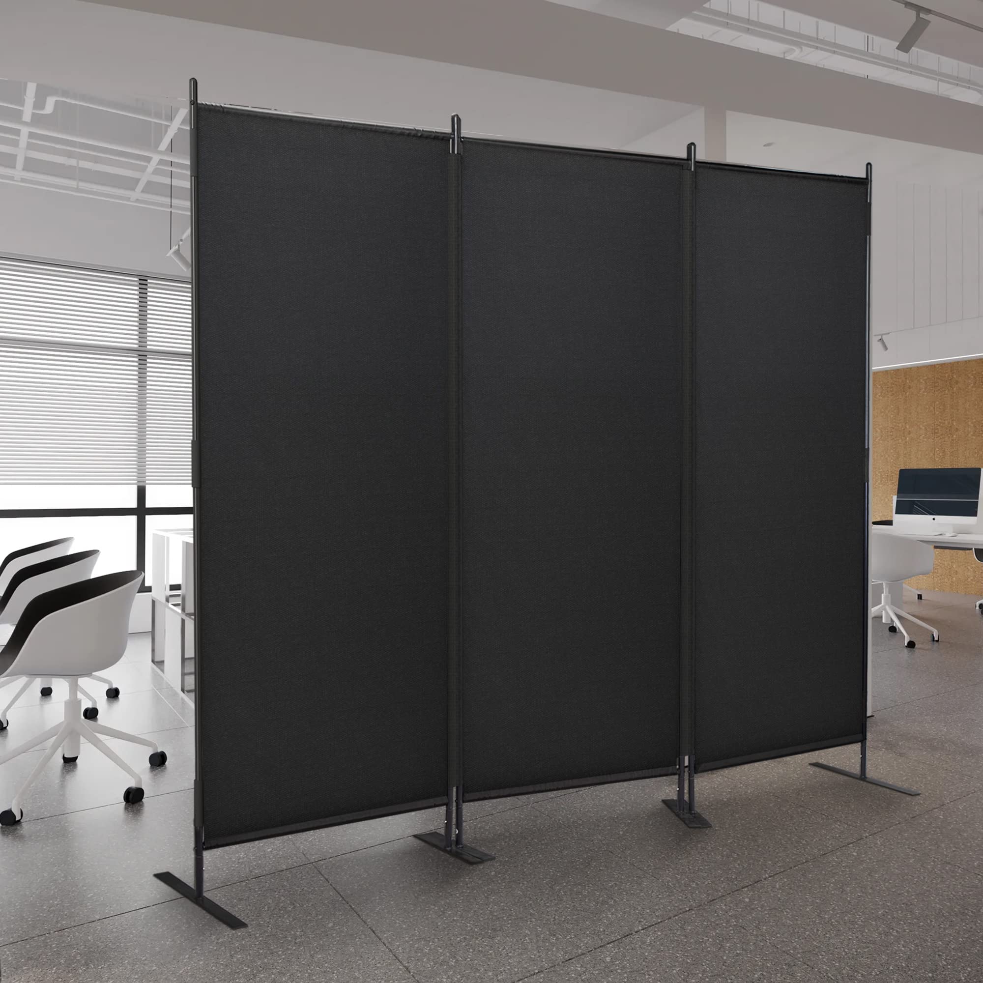 JAXPETY Room Divider Panel 6Ft Privacy Screen Wall Divider 88" W x 73" H Dividers for Room Separation Folding Portable Freestanding Room Partition for Office, Black