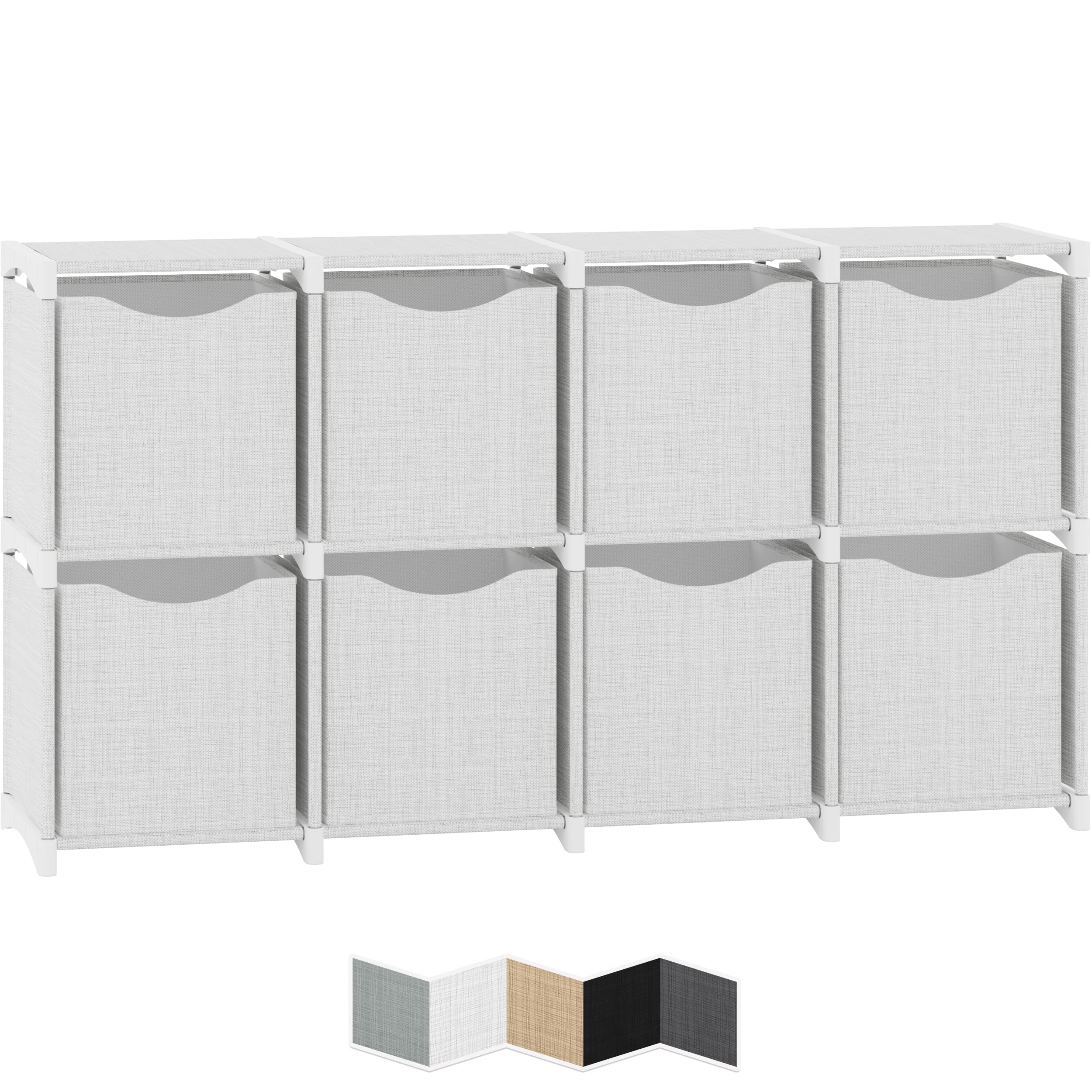 8 Cube Storage Organizer Set. Includes Eight 11 inch Storage Cube Bins. DIY Fabric Storage Cube Shelves for Closet Organization Clothes, Books, Toys. Used in Playroom and Bedroom. (White -Grey)