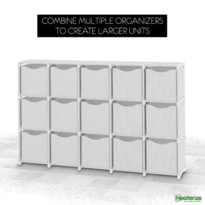 8 Cube Storage Organizer Set. Includes Eight 11 inch Storage Cube Bins. DIY Fabric Storage Cube Shelves for Closet Organization Clothes, Books, Toys. Used in Playroom and Bedroom. (White -Grey)