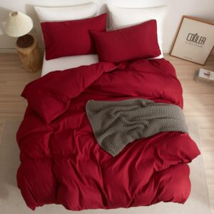 Mucalis Burgundy Duvet Cover King Modern Solid Burgundy Bedding Set Maroon Bed Set with Pillowcases for Adult Teens Brushed Microfiber Ultra Soft Zipper Closure Corner Ties