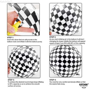 KatchOn, Black and White Checkered Balloons - 22 Inch, Pack of 12 | 4D Race Car Balloons for Emo Party Decorations | Checkered Flag Balloons, Checker Balloons for One Happy Dude Birthday Decorations