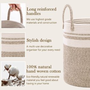 YOUDENOVA Woven Rope Laundry Hamper with Handles, 41L Laundry Basket for Blanket Storage, Heavy Duty Clothes Hamper for Bedroom-16 x 14 x 14 Inches-Brown