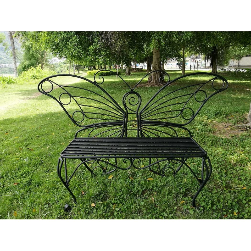 Unknown1 Antique Black Metal Butterfly Bench