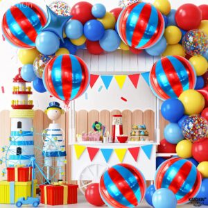 Big, Red and Blue Carnival Balloons - Pack of 6, Circus Decorations | 22 Inch 360 Degree 4D Red Blue Balloons | Carnival Theme Party Decorations | Circus Theme Party Decorations | Carnival Decorations