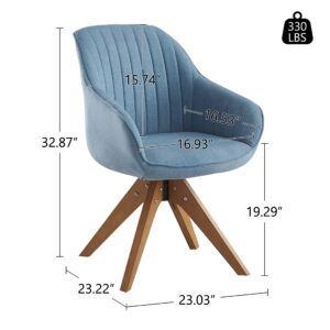 Art Leon Dining Chair, Mid Century Modern Fabric Upholstered Swivel Dining Room Chair with Wood Legs, Leisure Side Chair with Arms for Living Room, Blue