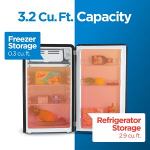 Commercial Cool CCRR32HB 3.2 Cu. Ft Freezer, Vintage Style Refrigerator, with Slide-Out Glass Shelves & Tall Bottle Storage, Retro Fridge, Black