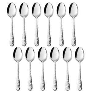 e-far 12-piece coffee spoons, 6-inch stainless steel espresso spoons, small metal spoons for coffee/sugar/tea, hammered design & rust free, dishwasher safe