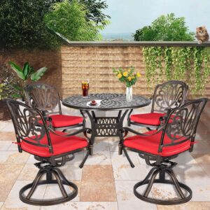 MAGIC UNION 2 Pieces Patio Dining Chairs, Outdoor Cast Aluminum Swivel Chairs with Armrest, Patio Bistro Rocking Chair Set of 2 for Garden, Backyard, Deck (2pc E- Swivel Chair) (red)