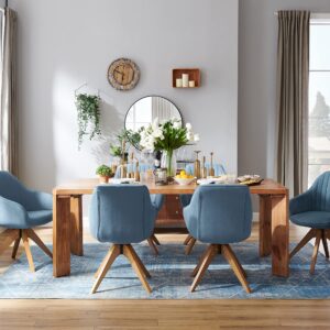 Art Leon Dining Chair, Mid Century Modern Fabric Upholstered Swivel Dining Room Chair with Wood Legs, Leisure Side Chair with Arms for Living Room, Blue