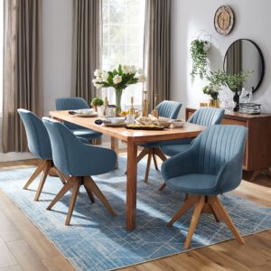 Art Leon Dining Chair, Mid Century Modern Fabric Upholstered Swivel Dining Room Chair with Wood Legs, Leisure Side Chair with Arms for Living Room, Blue