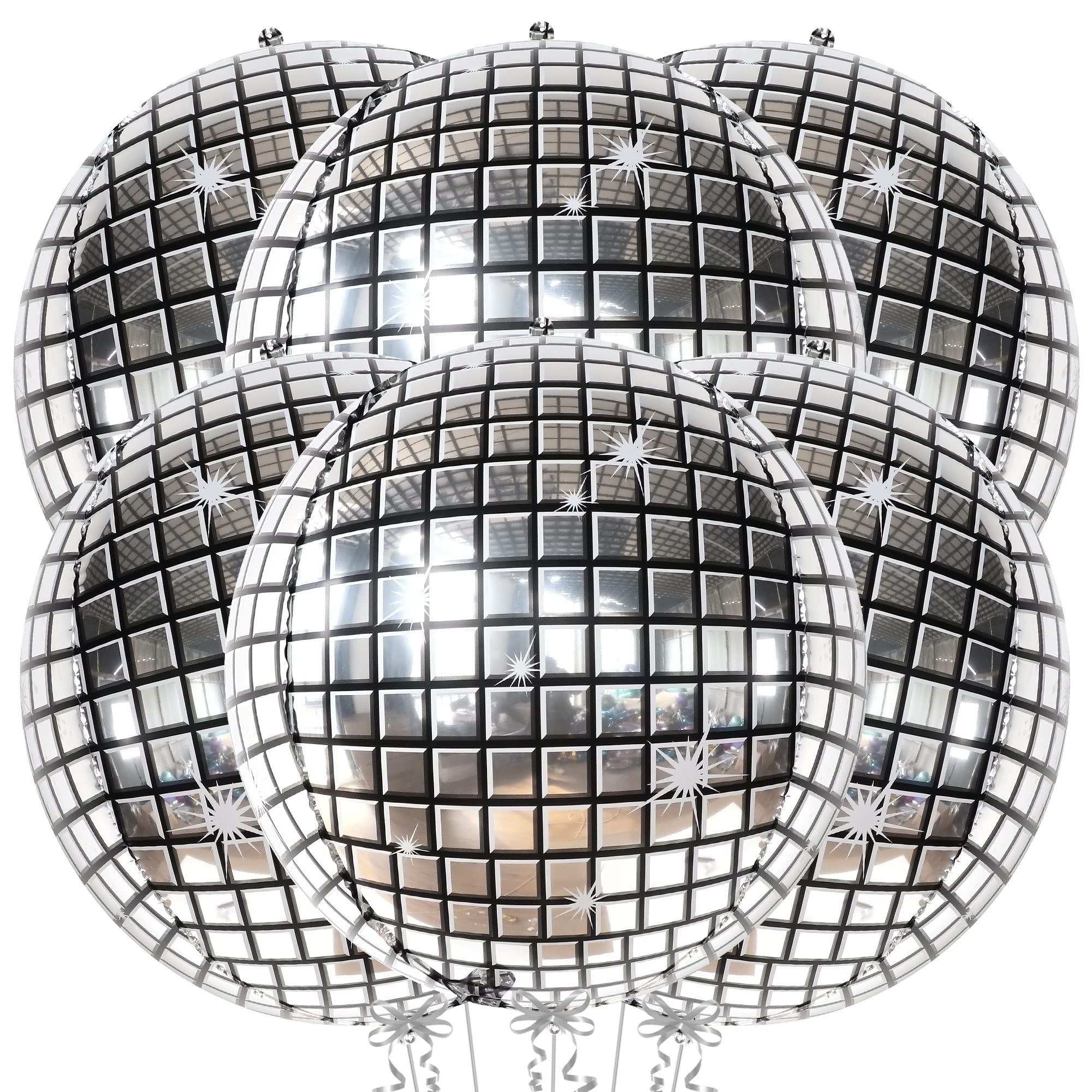 KatchOn, Big Silver Disco Ball Balloons - Pack of 6, Disco Party Decorations | 4D Sphere Disco Balloons for Disco Bachelorette Party Decorations | New Years Balloons for New Years Decorations 2025