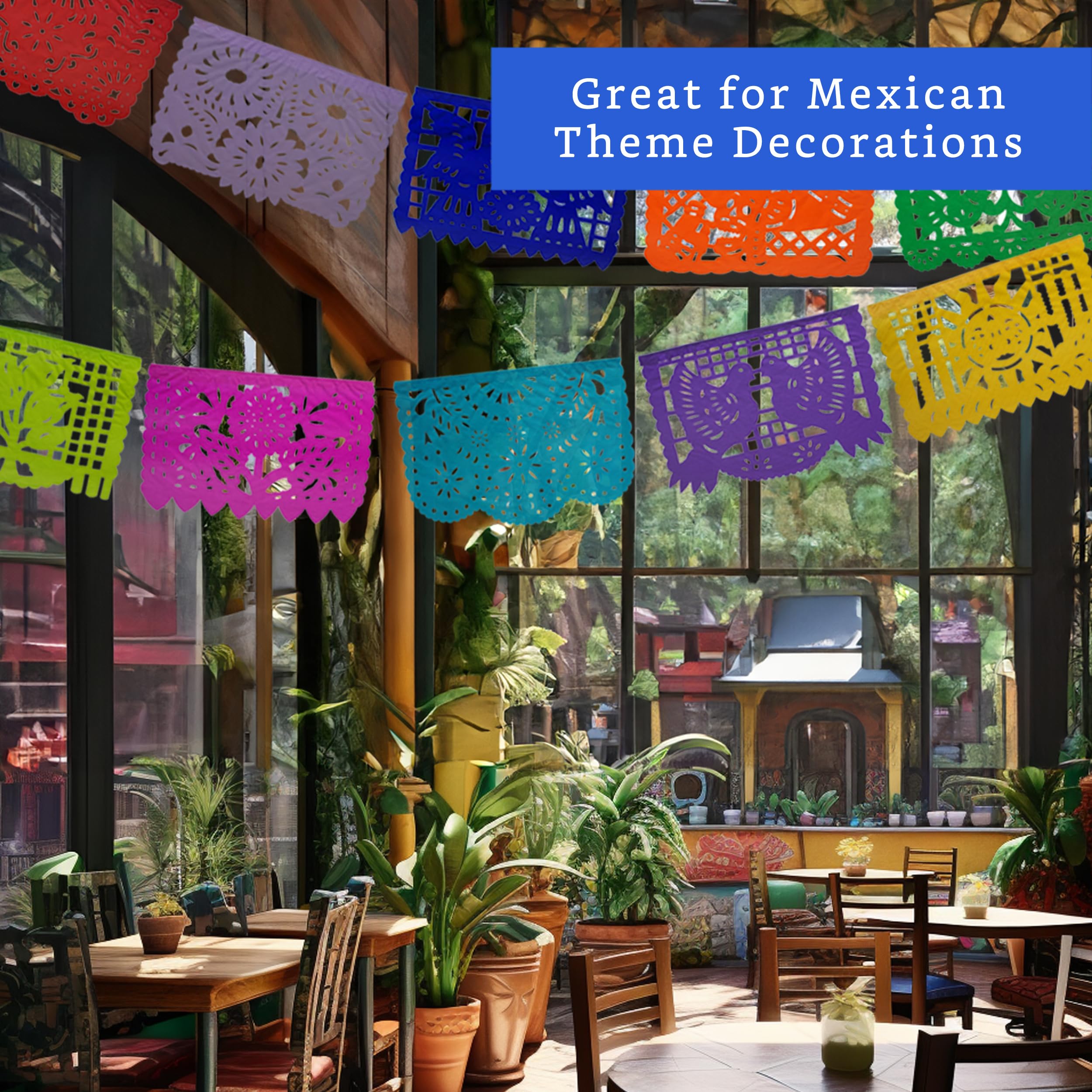 Mexican Party Banners (5 Pack - 10 Tissue Paper Flag Designs per Banner/NOT Plastic) - Papel Picado Banner - Mexican Themed Party Decorations - Papel Picado Mexicano para Fiesta - Mexican Banners