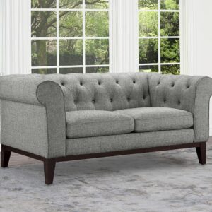 Abbyson Living Cecelia Fabric Loveseat - Chesterfield Style, Linen Upholstery, Gray