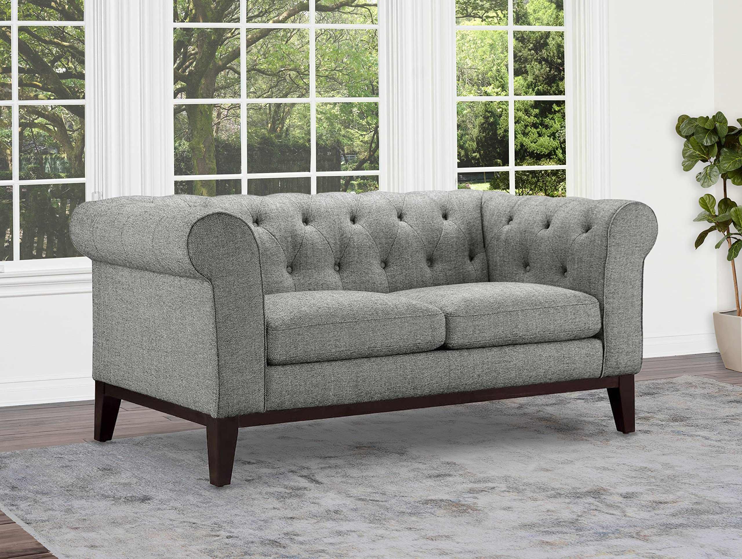 Abbyson Living Cecelia Fabric Loveseat - Chesterfield Style, Linen Upholstery, Gray