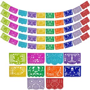 mexican party banners (5 pack - 10 tissue paper flag designs per banner/not plastic) - papel picado banner - mexican themed party decorations - papel picado mexicano para fiesta - mexican banners