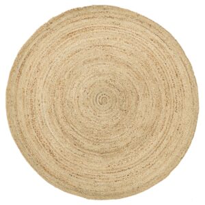 homemonde 6ft round natural jute rug - handwoven braided reversible vintage area rug farmhouse rustic and bohemian eco friendly home décor for bedroom, living room and kitchen