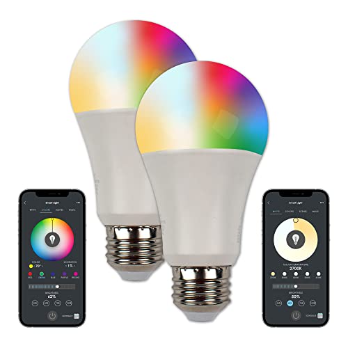 CLEANLIFE Smart Gen 2 A19 LED Bulb - RGB + Tunable White Smart Bulb with WiFi & Bluetooth Light Control - App Controlled, Programmable LED Lights - Pack of 2 9W Dimmable LED Light Bulbs