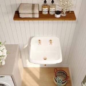 ELLAI 24 Inch Wall Mounted High Back Kitchen Sink White Porcelain Utility Sink Farm Sink Ceramic Farmhouse Laundry Sink Wall Mount Bathroom Sink, 8 in centers, 24” x 17” x 15”