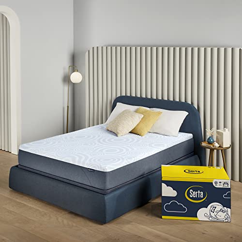 Serta Perfect Sleeper 10 Inch Twin Gel Memory Foam Mattress, Medium Firm, USA Built, 100-Night Trial, CertiPUR-US Certified - Nestled Night, Blue/White