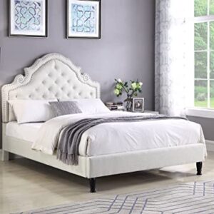 Full Upholstered Platform Bed Frame with 51" Tall Headboard- Button Tufted Cloth Bed- Wood Slat Support with Storage Space - No Box Spring Needed - Easy Assembly - Light Beige - OLIVER & SMITH Madison