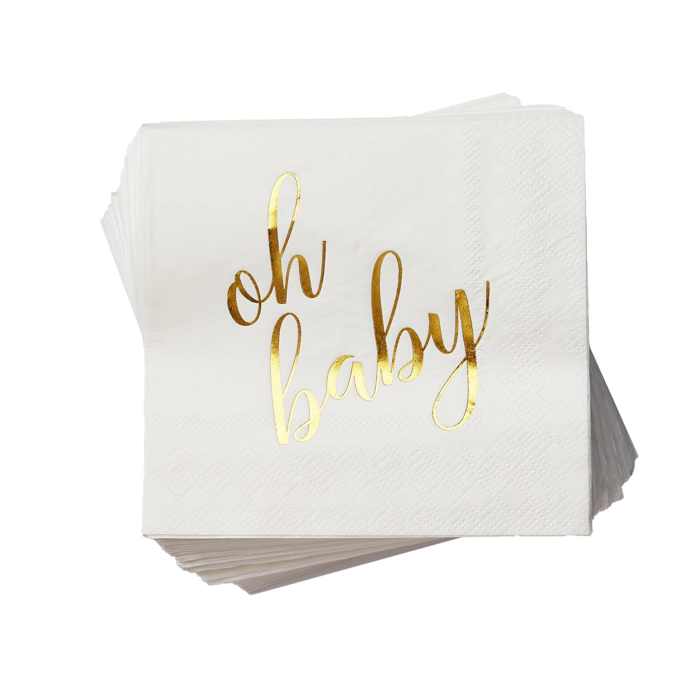 100 Pcs "Oh Baby" White Napkins - 3-Ply White and Gold Cocktail Napkins Baby Shower Party Supplies - Eco-friendly Party Napkins for Dessert Beverage & Table Decorations