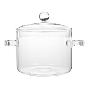 glass cooking pot with lid and handle, 1.35l/45 oz clear heat resistant glass stovetop pot, glass cookware stovetop pot set, glass saucepan for noodles pasta soup milk