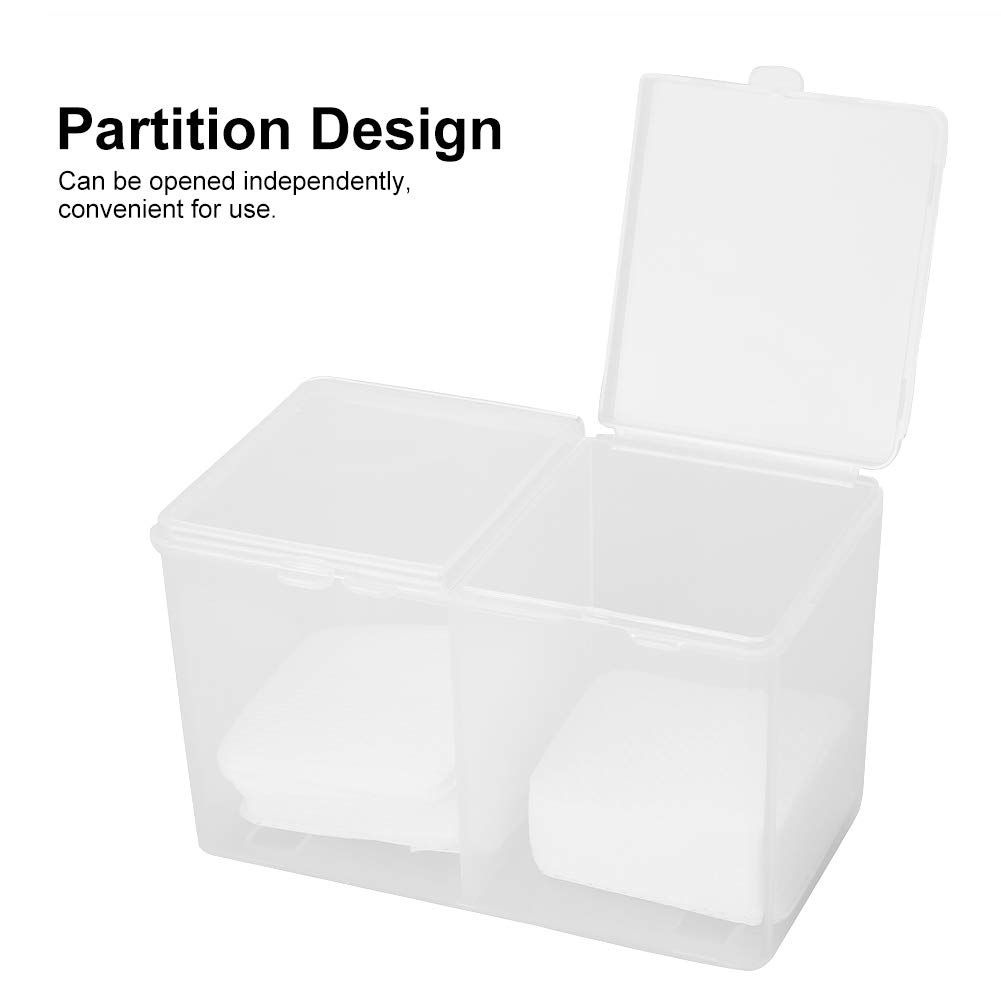 Cotton Pads Container, 2 Grids Cotton Pads Swabs Holder Organizer Multi-Functional Nail Polish Glitter Powder Organizer Storage Box Partition Design Dispenser Box