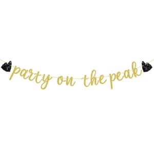 party on the peak banner, mountain wedding bachelorette decorations, cabin bridal shower engagement party garland bunting sign supplies, pre-assembled (gold glitter)