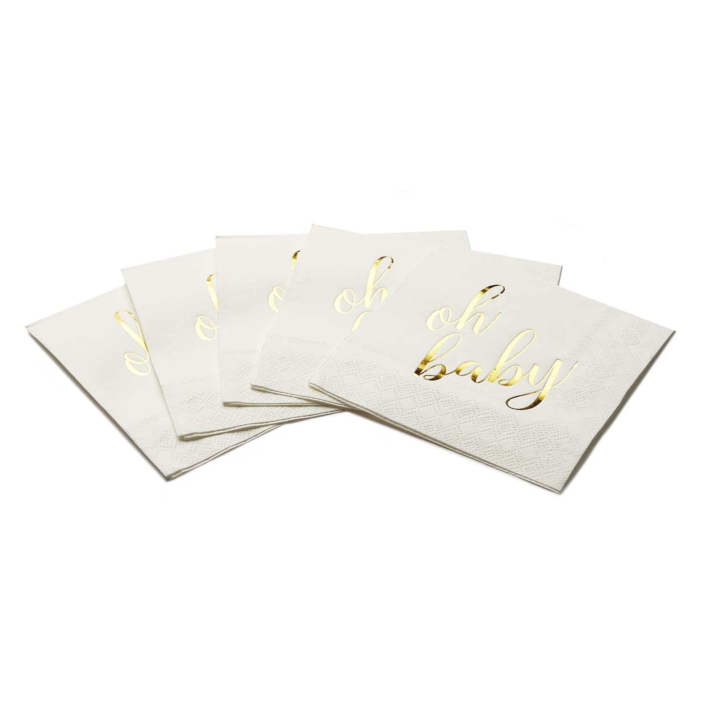 100 Pcs "Oh Baby" White Napkins - 3-Ply White and Gold Cocktail Napkins Baby Shower Party Supplies - Eco-friendly Party Napkins for Dessert Beverage & Table Decorations