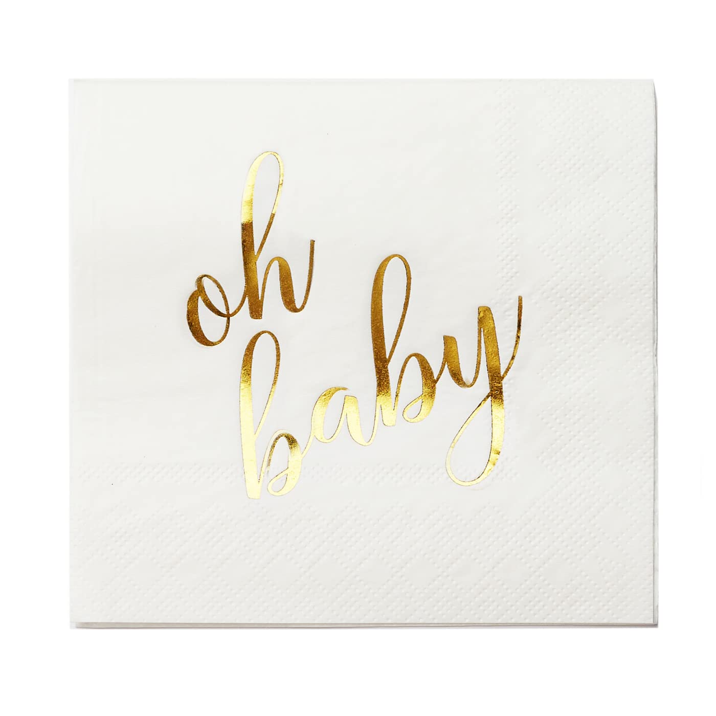 100 Pcs "Oh Baby" White Napkins - 3-Ply White and Gold Cocktail Napkins Baby Shower Party Supplies - Eco-friendly Party Napkins for Dessert Beverage & Table Decorations