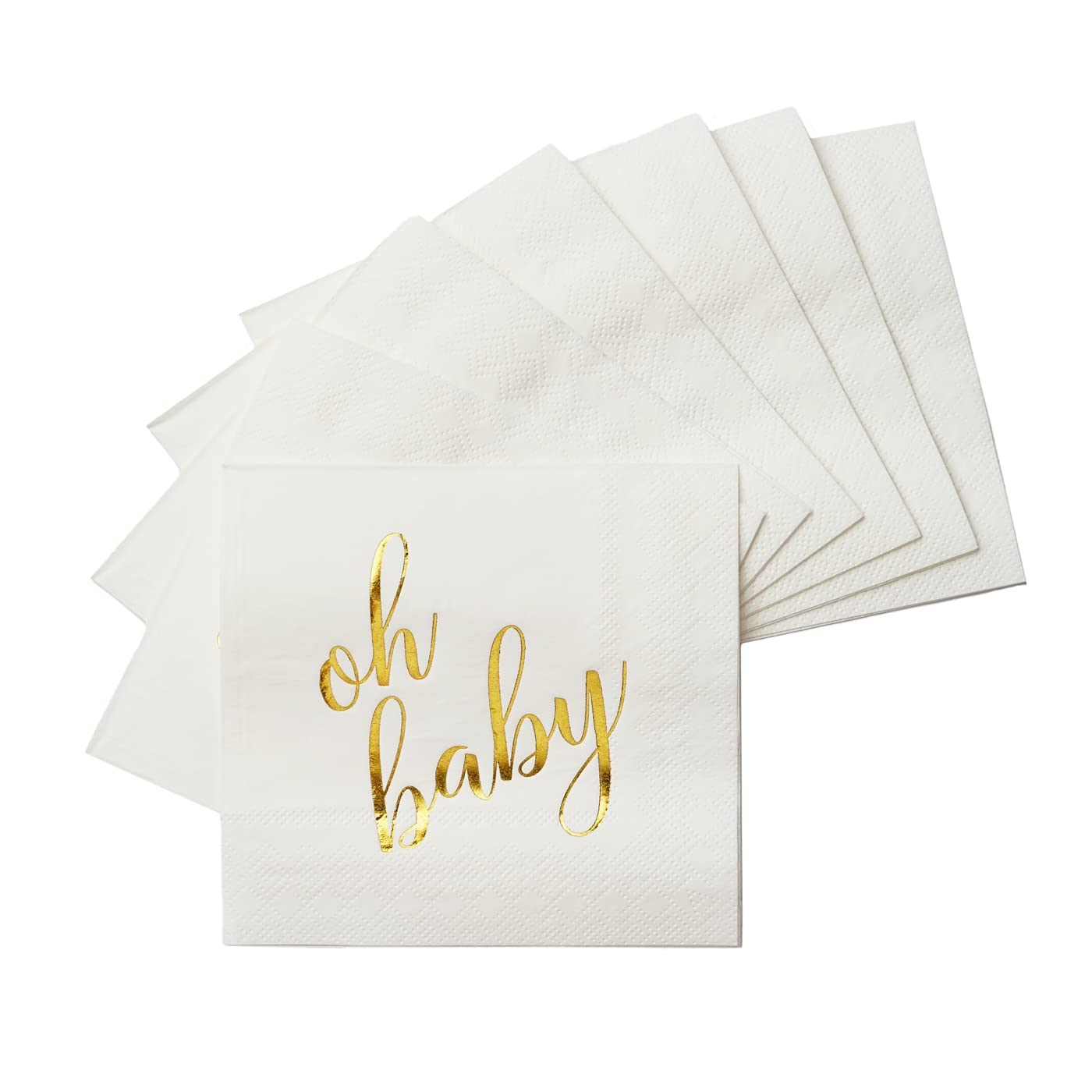 100 Pcs "Oh Baby" White Napkins - 3-Ply White and Gold Cocktail Napkins Baby Shower Party Supplies - Eco-friendly Party Napkins for Dessert Beverage & Table Decorations