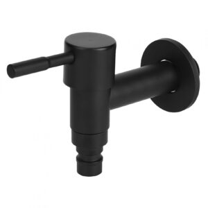 Black Bathroom Fauce,Kitchen Bathroom Sink Faucet,Household Stainless Steel Black Quick Single Cold Faucet Washing Machine Water Tap G1/2in Male Thread(Black short washing machine faucet)