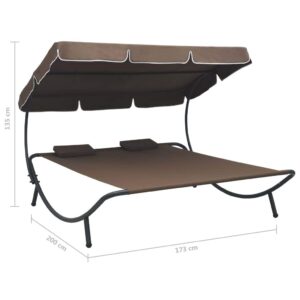 ZQQLVOO Double Chaise Lounge Outdoor with Adjustable Canopy and Pillow Extra Large Patio Hammock Bed Wheeled for Outside, Sun Room, Garden, Courtyard, Pool,Brown