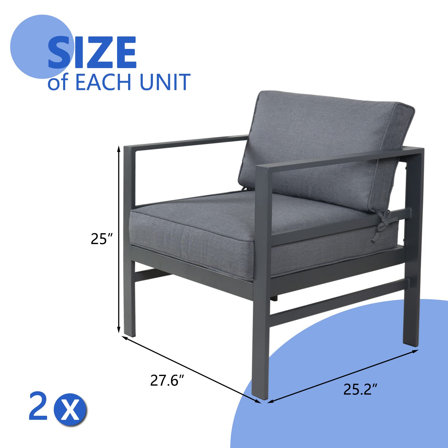 FYRICKYLINOO 2 PCS Aluminum Modern Outdoor Patio Club Chair Set, Grey Cast Aluminum, All-Weather, Sectional Sofa, 27.6*25.2*25 inches, 400 lbs, Grey, Resistant, Sturdy, Waterproof