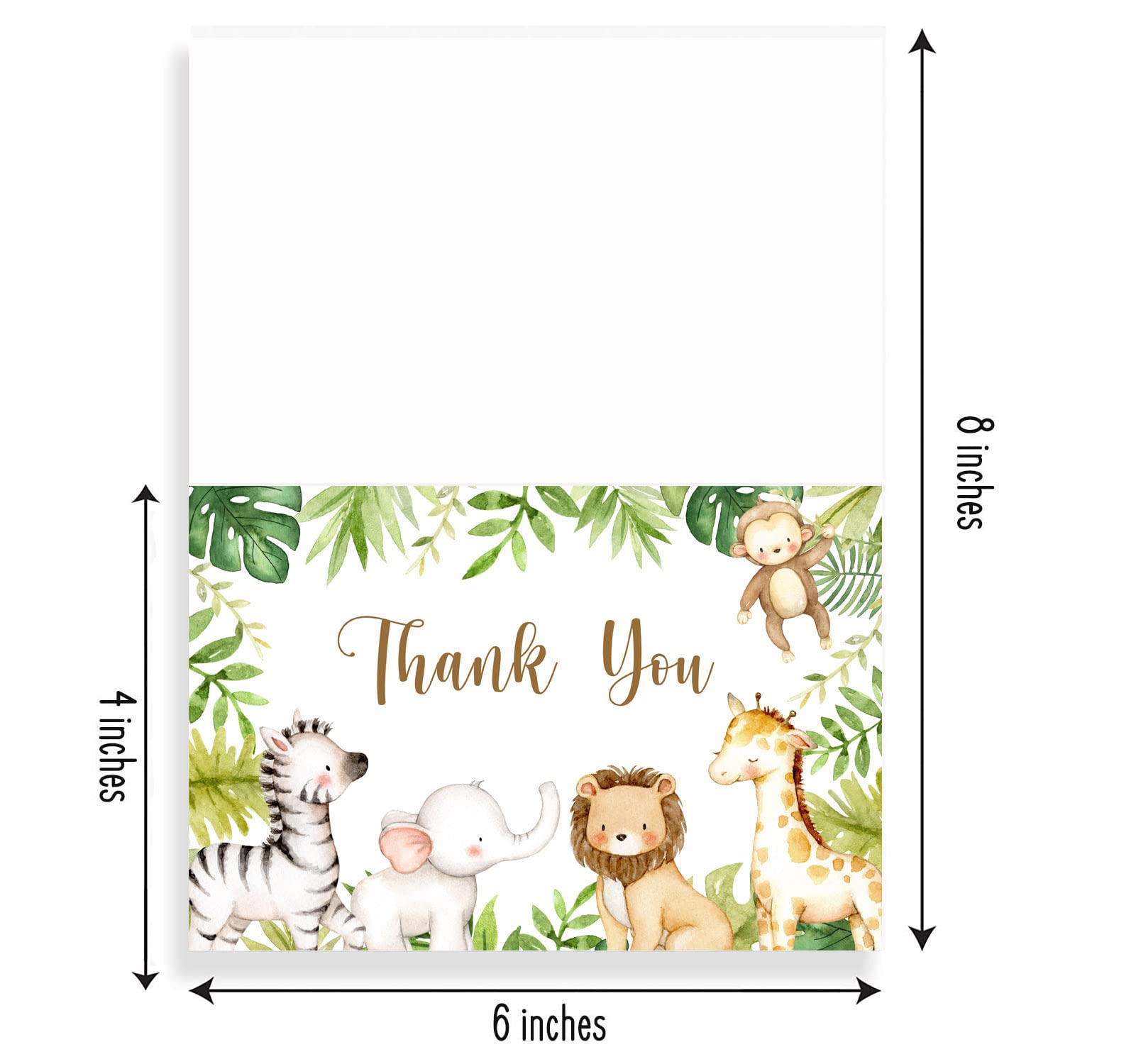 Jungle Safari Thank You Cards With Envelopes, 50 Jungle Animals Baby Shower Thank You Notes, 4 x 6 Thank You Cards Safari Baby Shower & Wild One Birthday Party