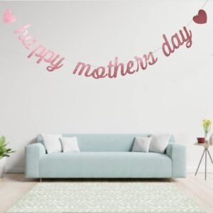 Swdthnh Happy Mother's Day Rose Gold Glitter Paper Banner, Funny Best Mom Ever/Mother's Birthday Party Photo Backdrops Sign Decoration(Rose Gold Mom)