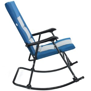 Tangkula Folding Rocking Chair, Foldable Camping Rocking Chair with Padded Seat High Back & Armrest, Support 350 lbs, Portable Chair for Indoor Outdoor Patio Lawn Backyard (1, Blue)