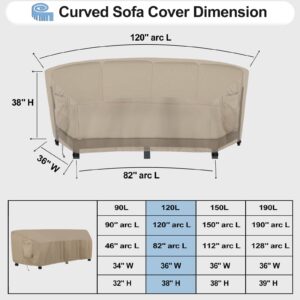 OutdoorLines Waterproof Curved Outdoor Sectional Cover - UV Resistant Windproof Patio Sectional Sofa Covers for Deck, Lawn and Backyard, Heavy Duty Furniture Covers (120Lx36Dx38Hx82FL, Camel)