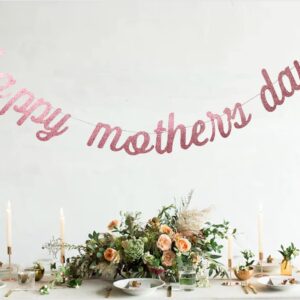 Swdthnh Happy Mother's Day Rose Gold Glitter Paper Banner, Funny Best Mom Ever/Mother's Birthday Party Photo Backdrops Sign Decoration(Rose Gold Mom)