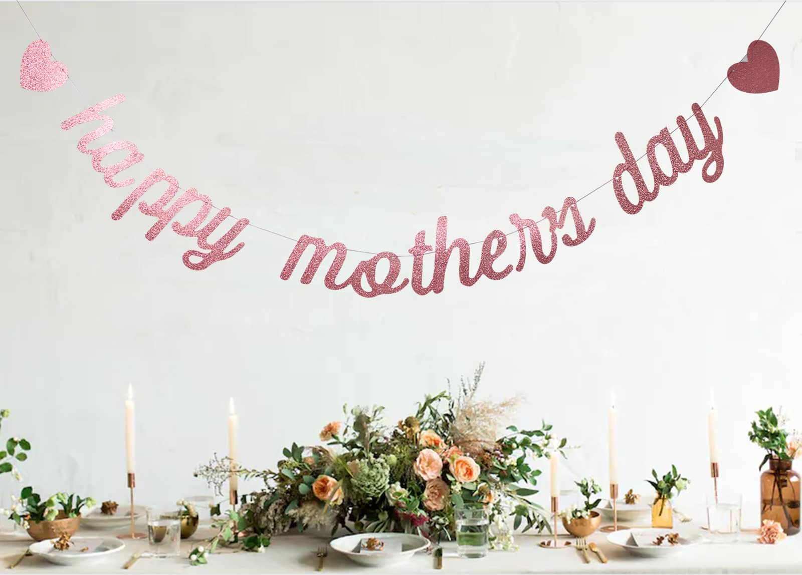 Swdthnh Happy Mother's Day Rose Gold Glitter Paper Banner, Funny Best Mom Ever/Mother's Birthday Party Photo Backdrops Sign Decoration(Rose Gold Mom)