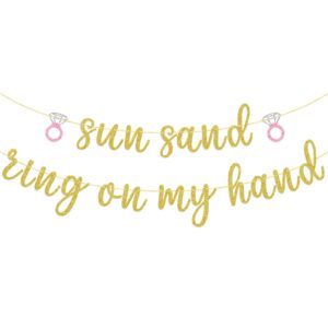 sun sand ring on my hand, beach bachelorette party decorations, engagement wedding bridal shower garland bunting supplies, pre-assembled (gold)