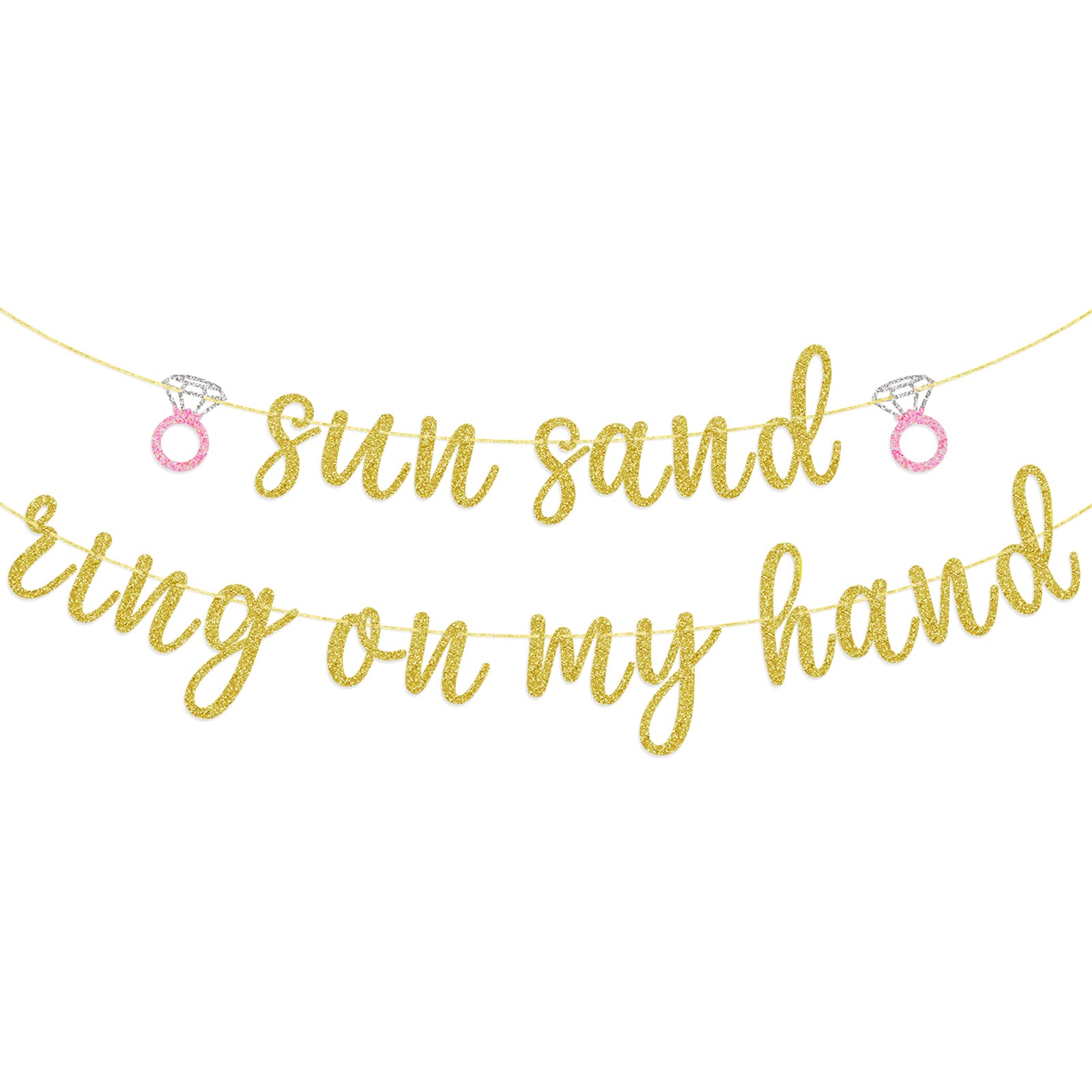 Sun Sand Ring On My Hand, Beach Bachelorette Party Decorations, Engagement Wedding Bridal Shower Garland Bunting Supplies, Pre-Assembled (Gold)