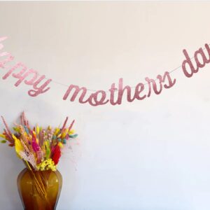 Swdthnh Happy Mother's Day Rose Gold Glitter Paper Banner, Funny Best Mom Ever/Mother's Birthday Party Photo Backdrops Sign Decoration(Rose Gold Mom)