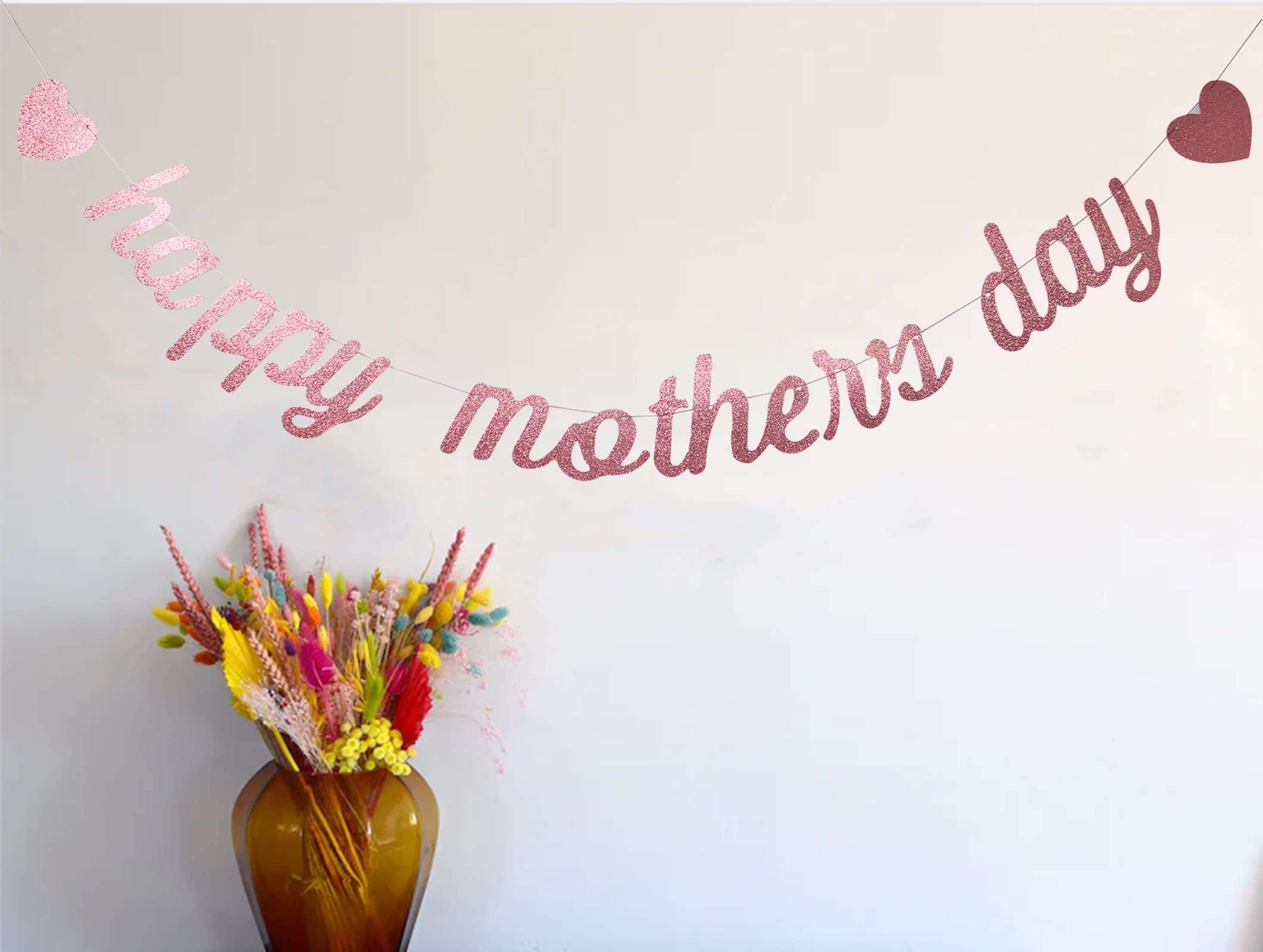 Swdthnh Happy Mother's Day Rose Gold Glitter Paper Banner, Funny Best Mom Ever/Mother's Birthday Party Photo Backdrops Sign Decoration(Rose Gold Mom)