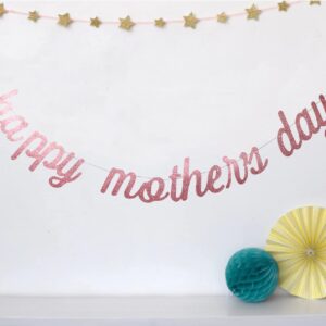 Swdthnh Happy Mother's Day Rose Gold Glitter Paper Banner, Funny Best Mom Ever/Mother's Birthday Party Photo Backdrops Sign Decoration(Rose Gold Mom)